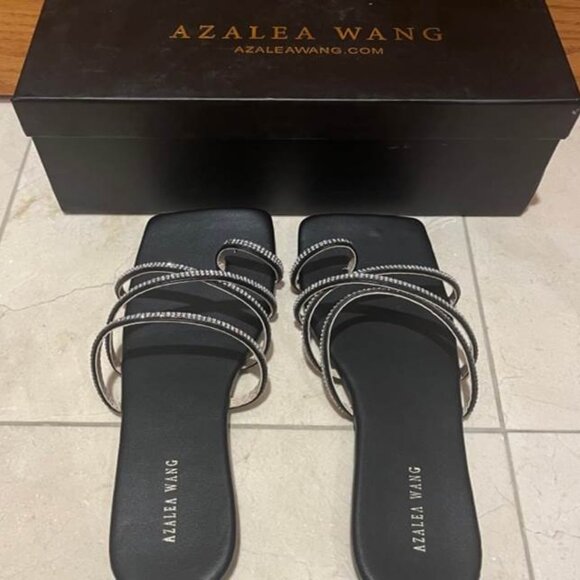 Azalea Wang LAST TO LEAVE RHINESTONE FLAT SANDAL - Picture 2 of 2